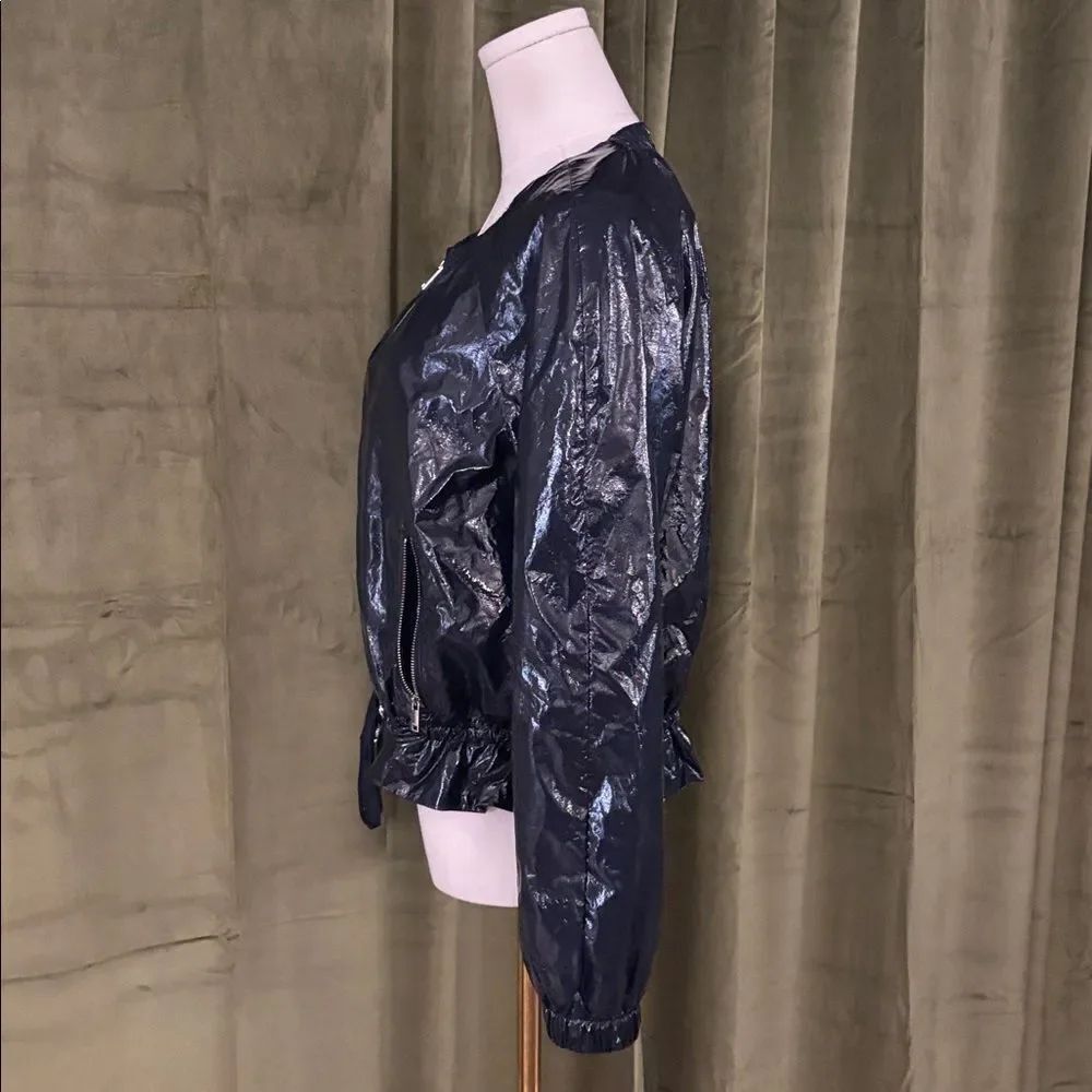 DKNY Shiny faux patent leather lightweight Navy Bomber Jacket, S - Picture 8 of 11